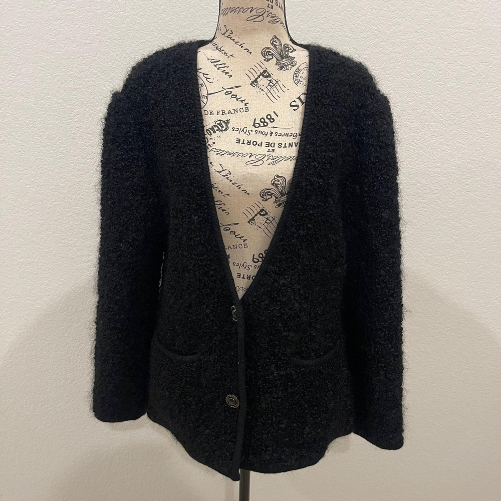 Susan Bristol Women Black Mohair Wool Blend Cardigan Sweater Button Front Size M